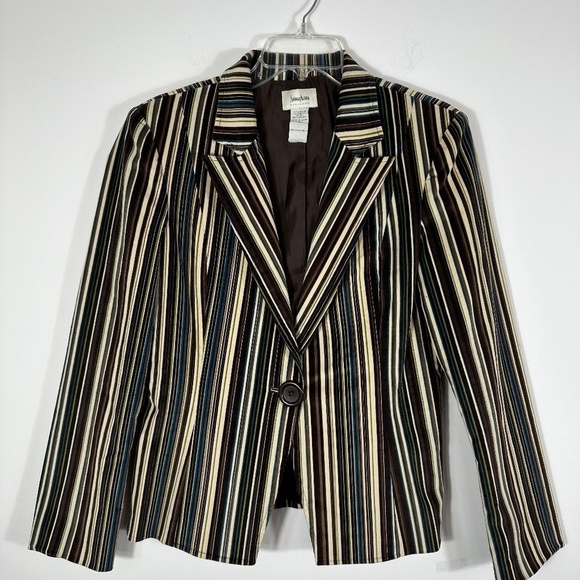 Vtg Neiman Marcus Women's Sz 10 Velour Striped Blazer Jacket Academic Y2K - Picture 2 of 12